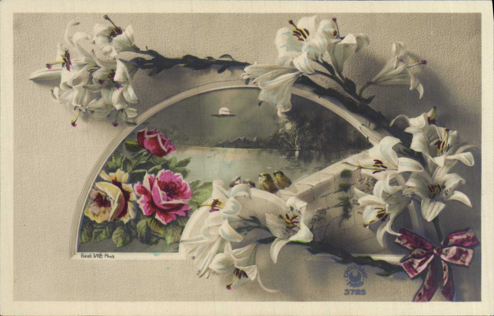 CPA Fantaisie Fleurs Oiseaux