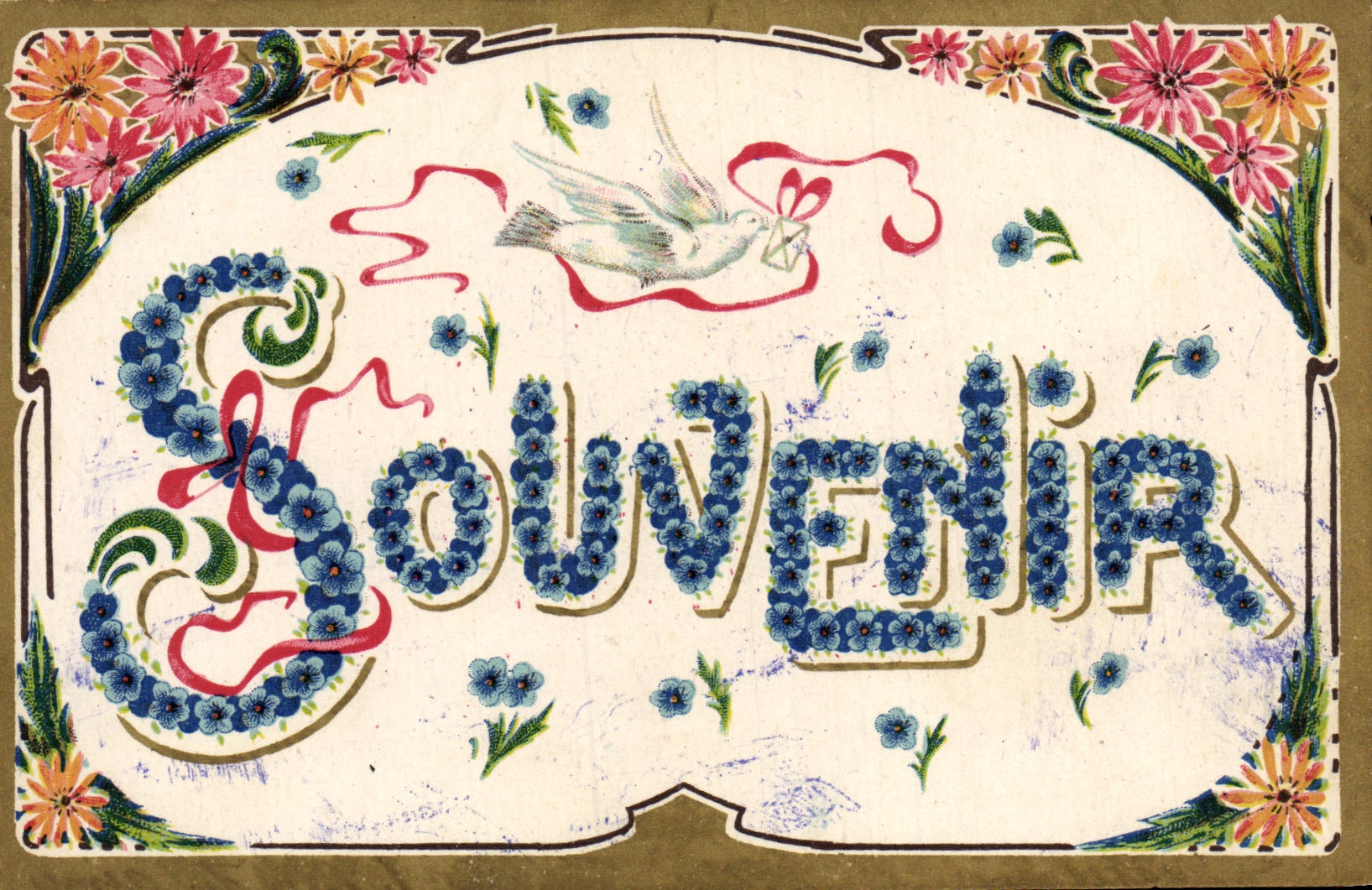 CPA Fantaisie Fleurs Colombe