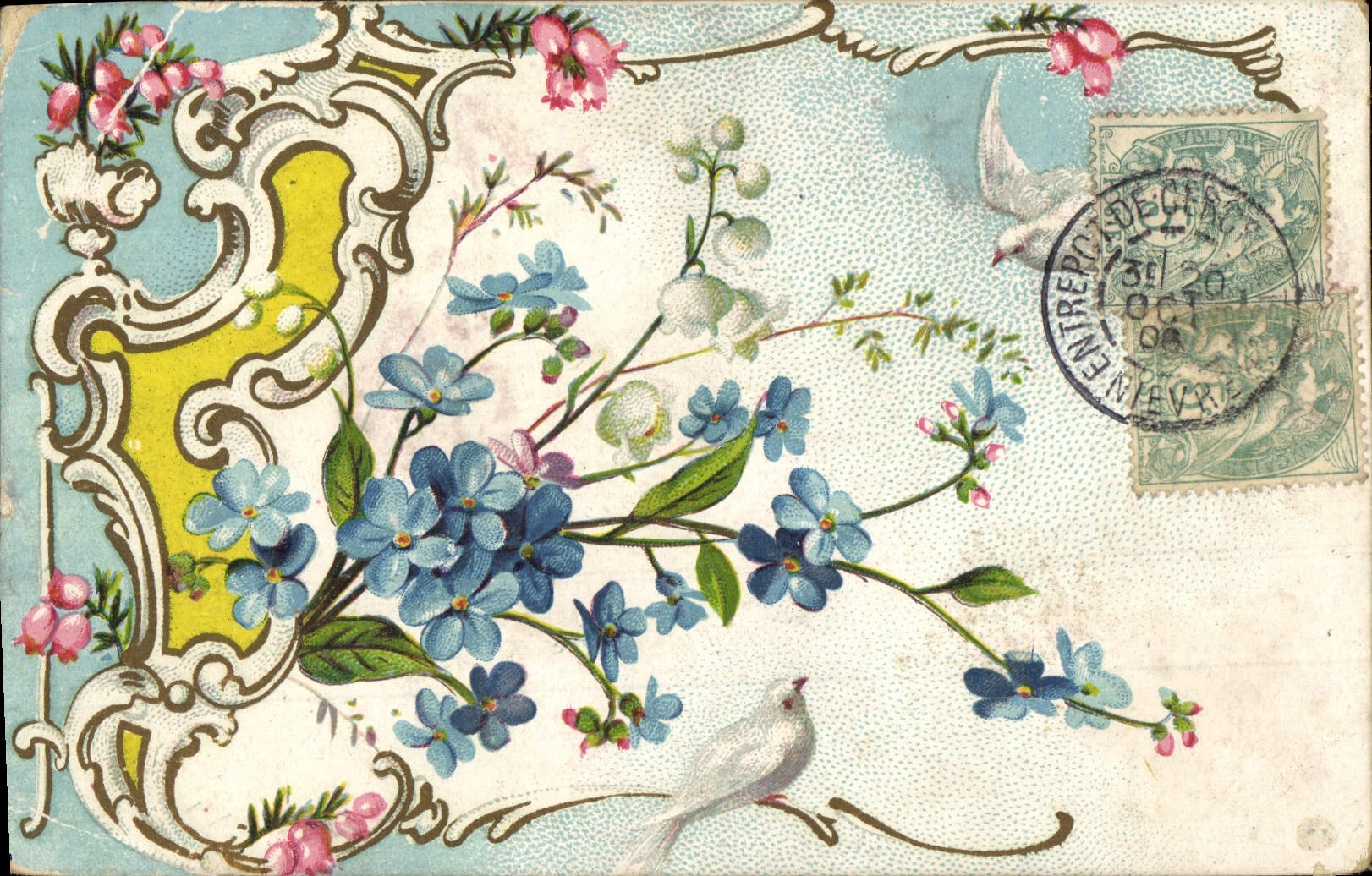 CPA Fantaisie Fleurs Colombe