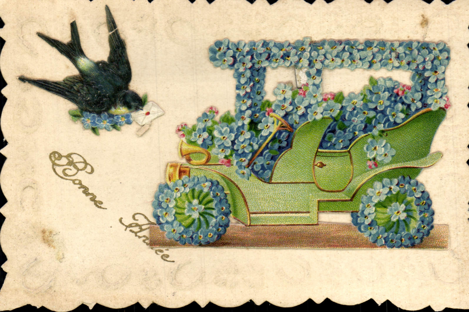 Voiture fleurie — oiseau porteur de lettre — éditeur inconnu