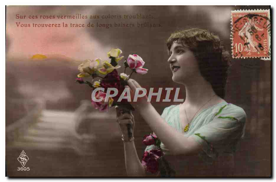 Femme tenant un bouquet de roses — Série 3605 — Éditeur S. S.