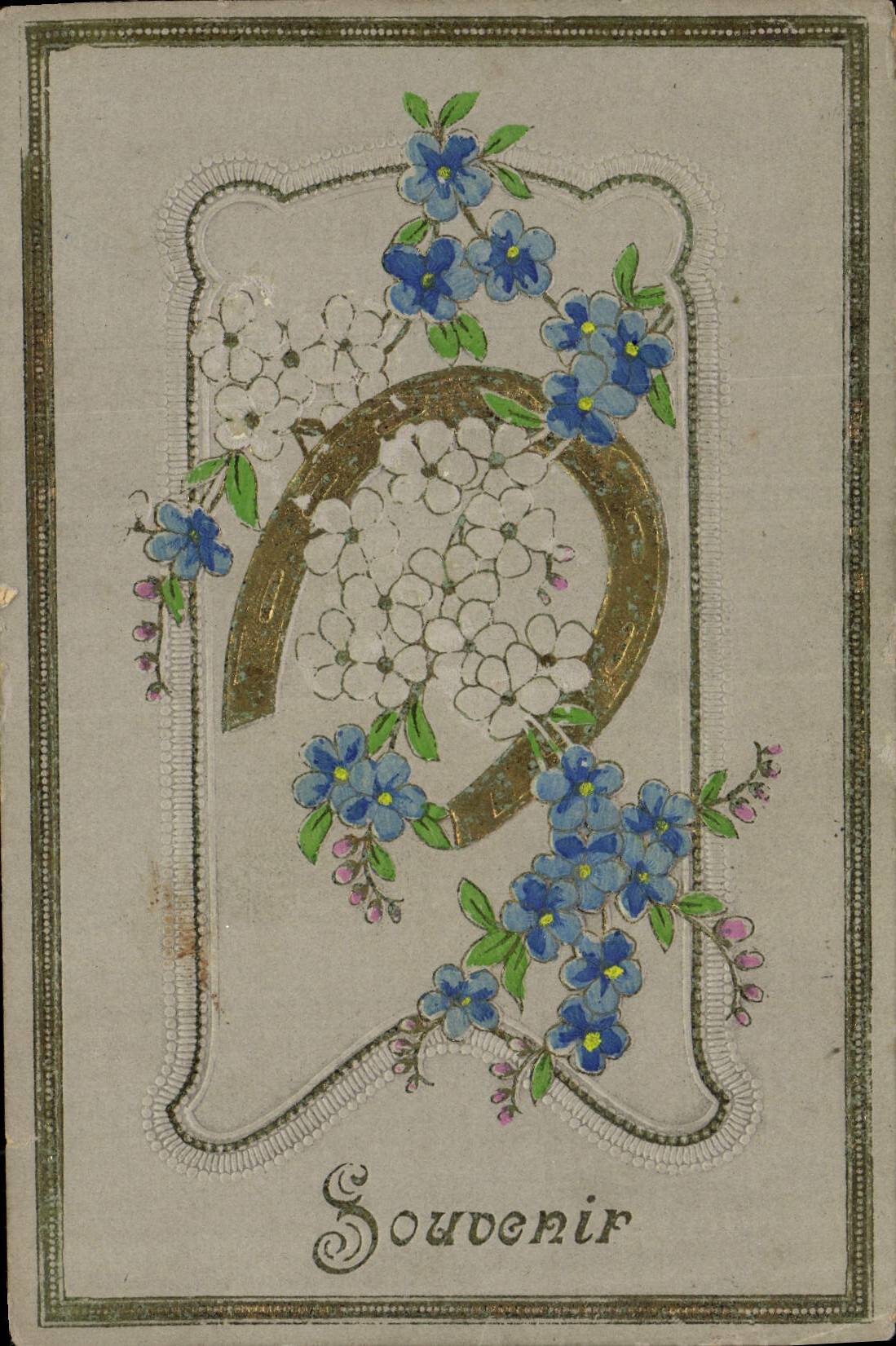 CPA Fantaisie Fleurs Fer a cheval