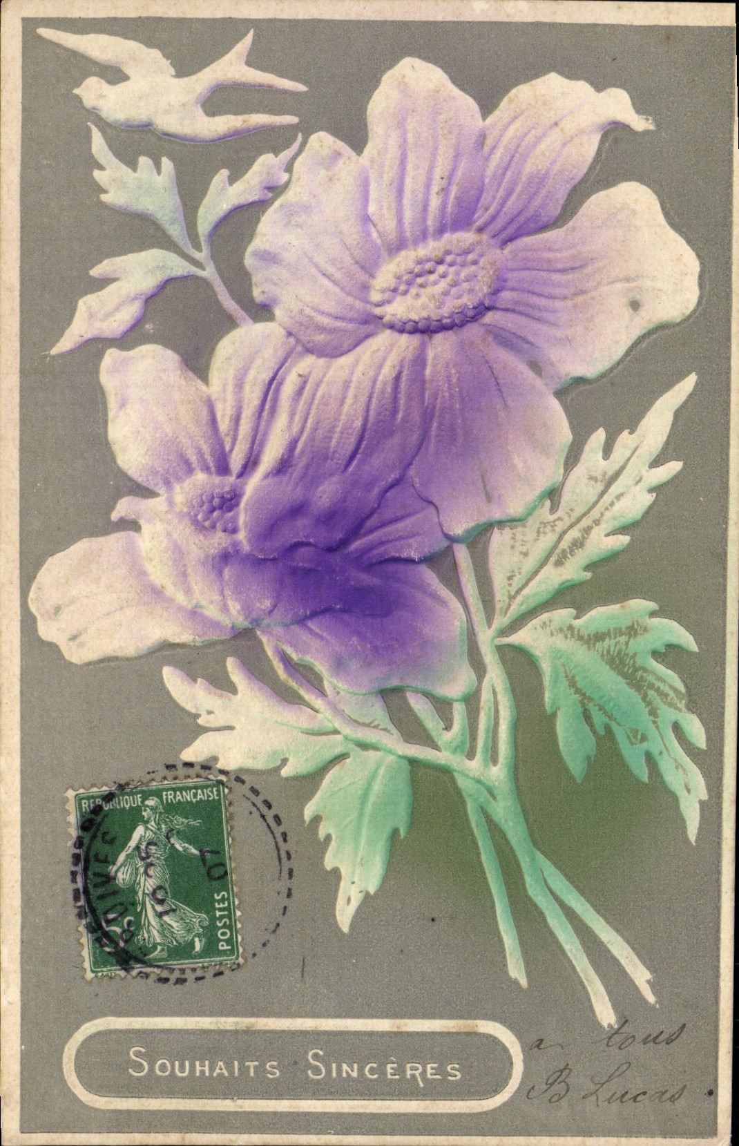 CPA Fantaisie Fleurs Colombe