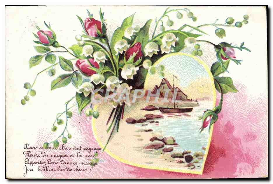 CPA Fantaisie Fleurs Muguet Coeur