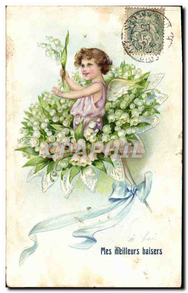 CPA Fantaisie Fleurs Enfant Ange