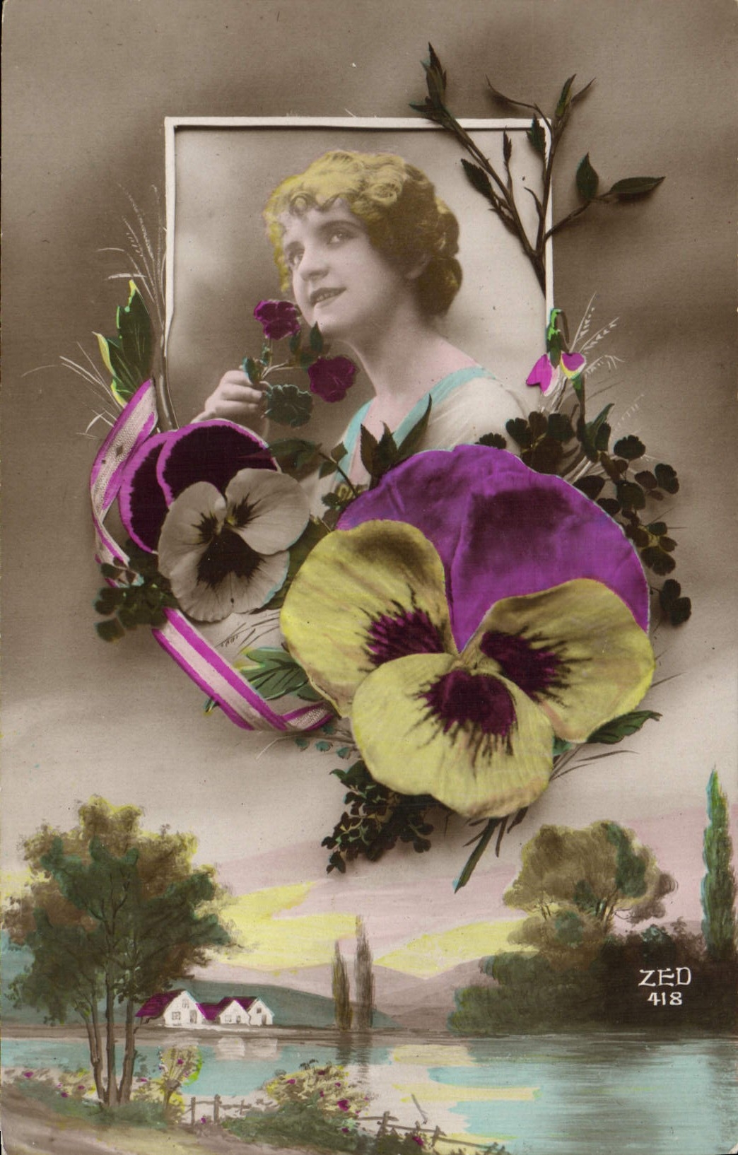 CPA Fantaisie Fleurs Femme