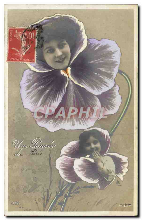 CPA Fantaisie Fleurs Femme Enfant