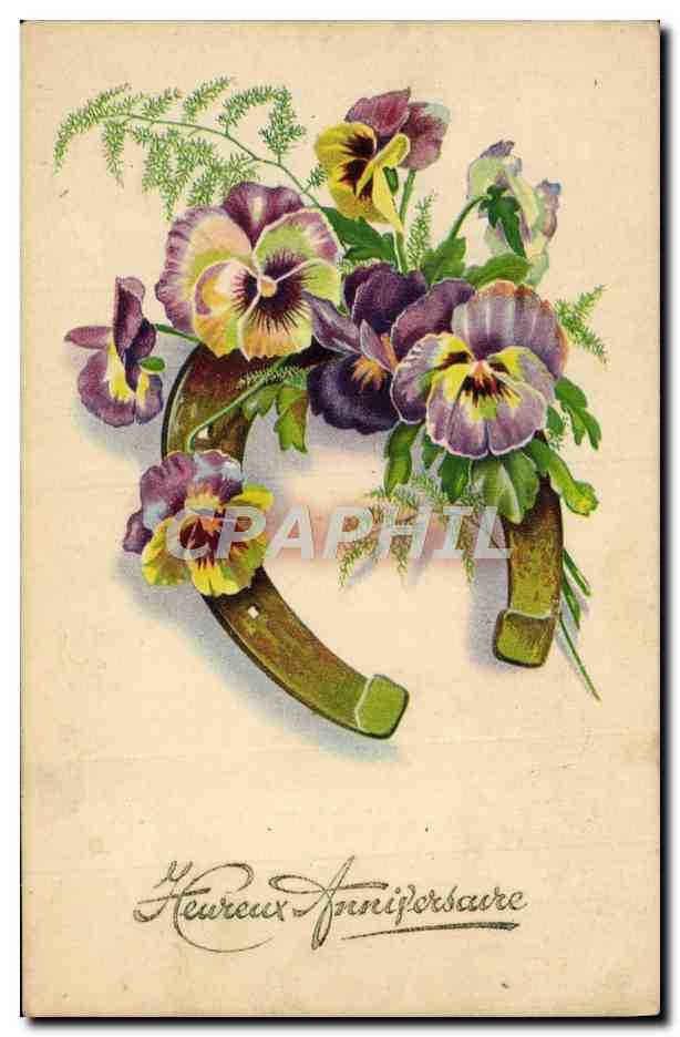 CPA Fantaisie Fleurs Fer a cheval