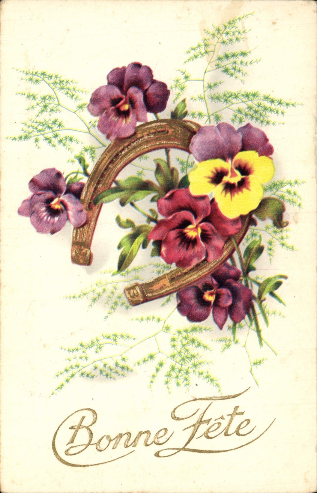 CPA Fantaisie Fleurs Fer a cheval