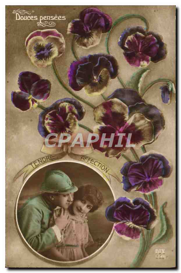 CPA Fantaisie Fleurs Femme Soldat Poilu