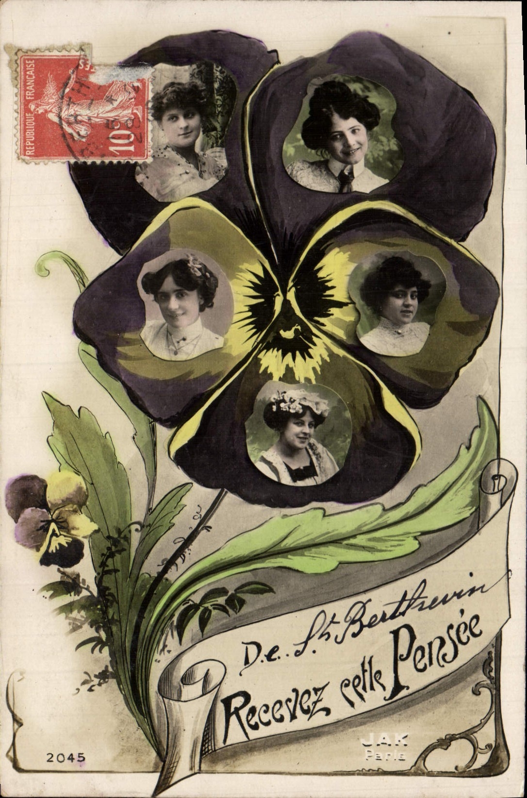 Pensée — carte postale décorative avec portraits — JAK Paris, n°2045