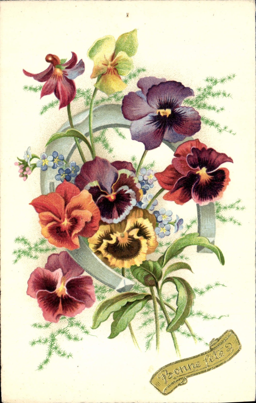 CPA Fantaisie Fleurs Fer a cheval