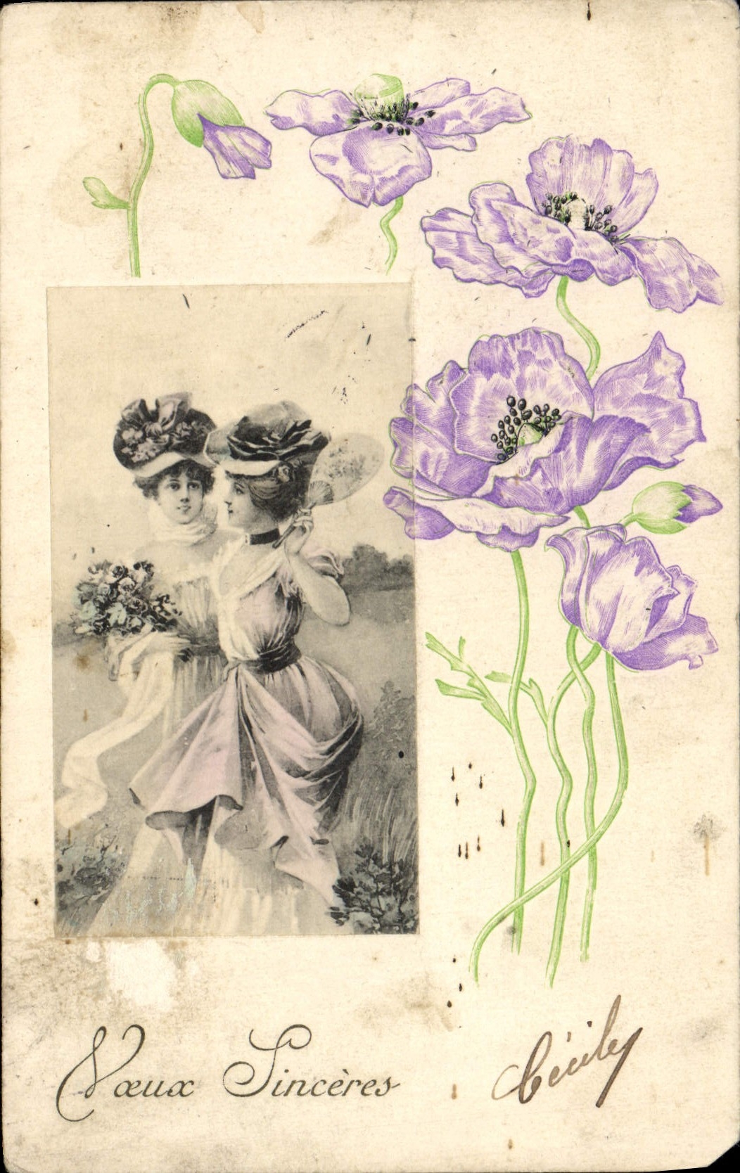 CPA Fantaisie Fleurs Femmes