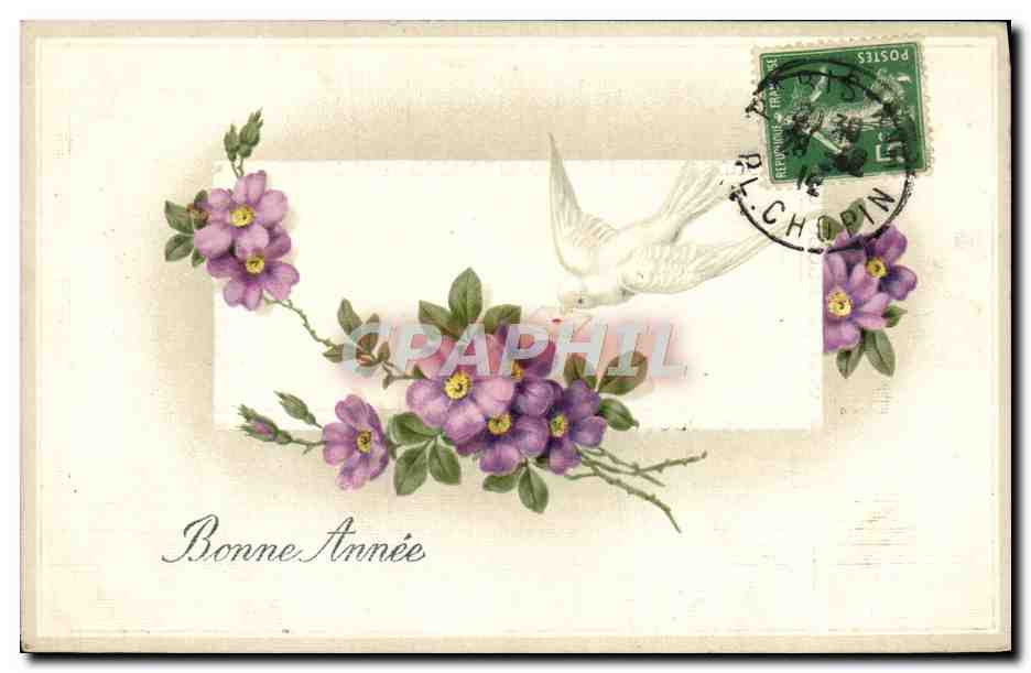 CPA Fantaisie Fleurs Colombe