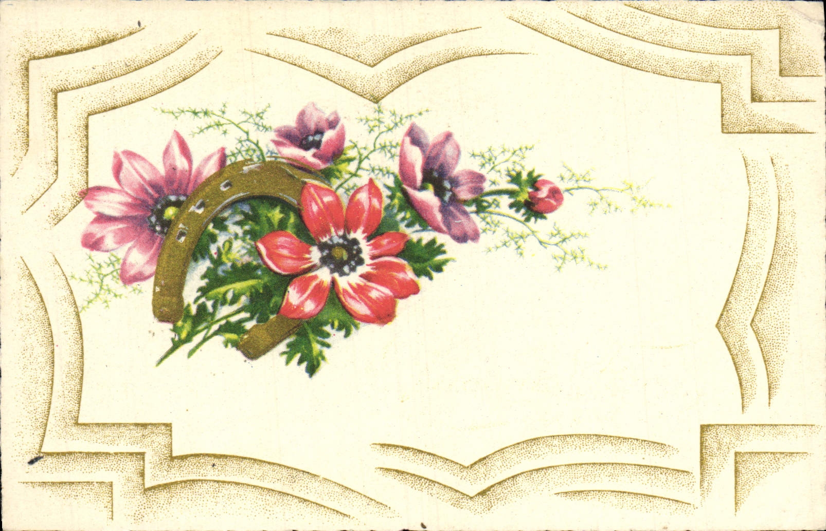 CPA Fantaisie Fleurs Fer a cheval