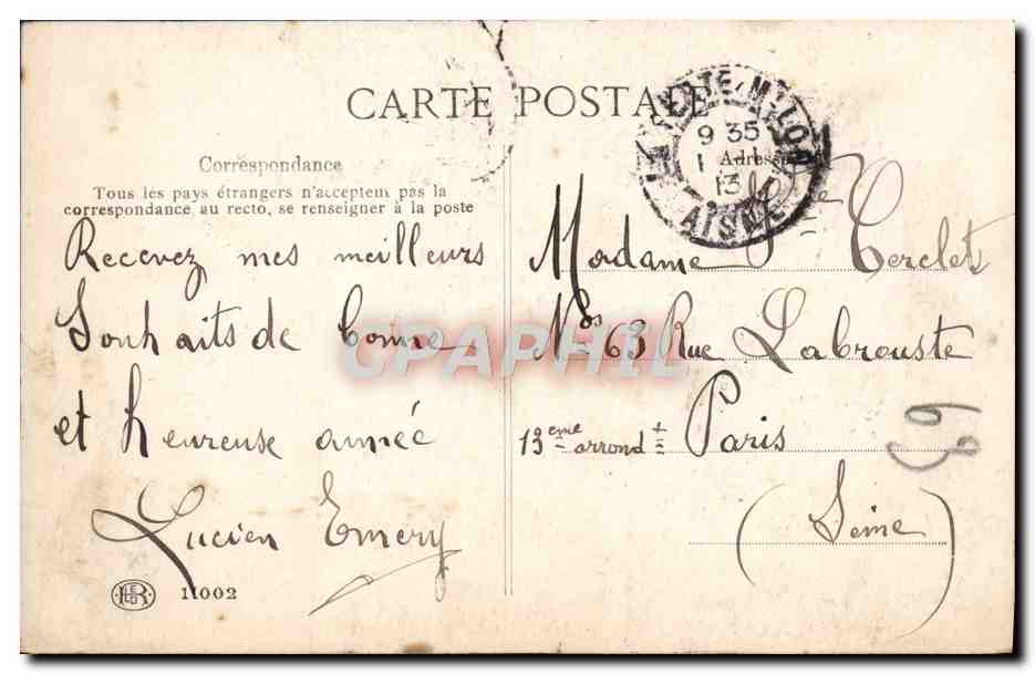 CPA Fantaisie Fleurs Annee 1913 — Rückseite