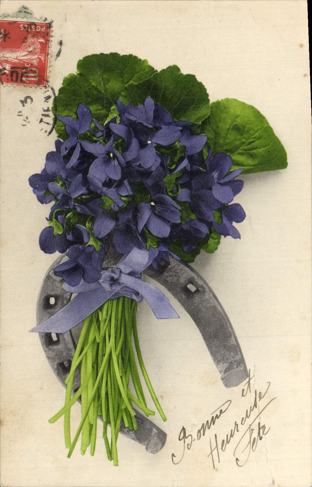 CPA Fantaisie Fleurs Fer a cheval