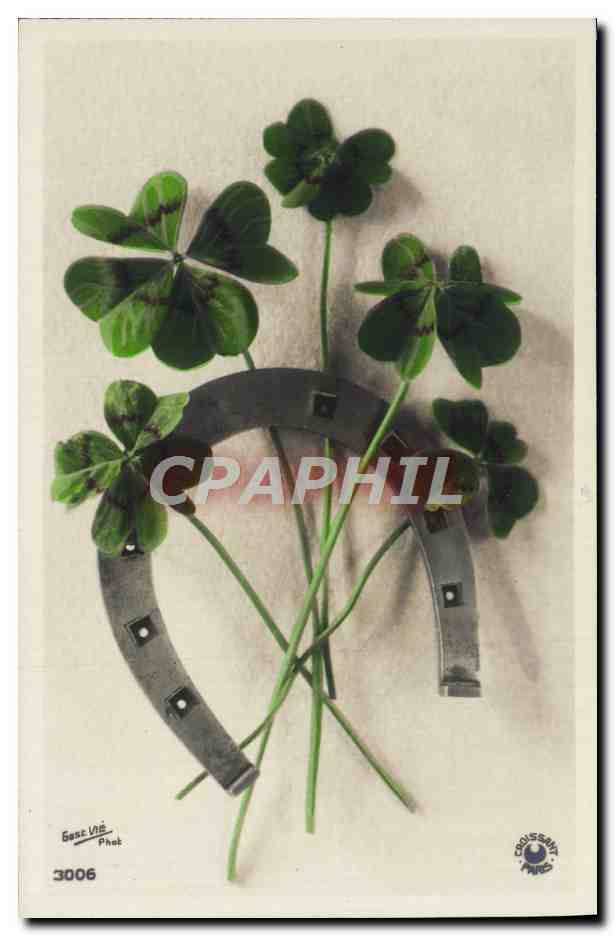 CPA Fantaisie Fleurs Trefles Fer a cheval