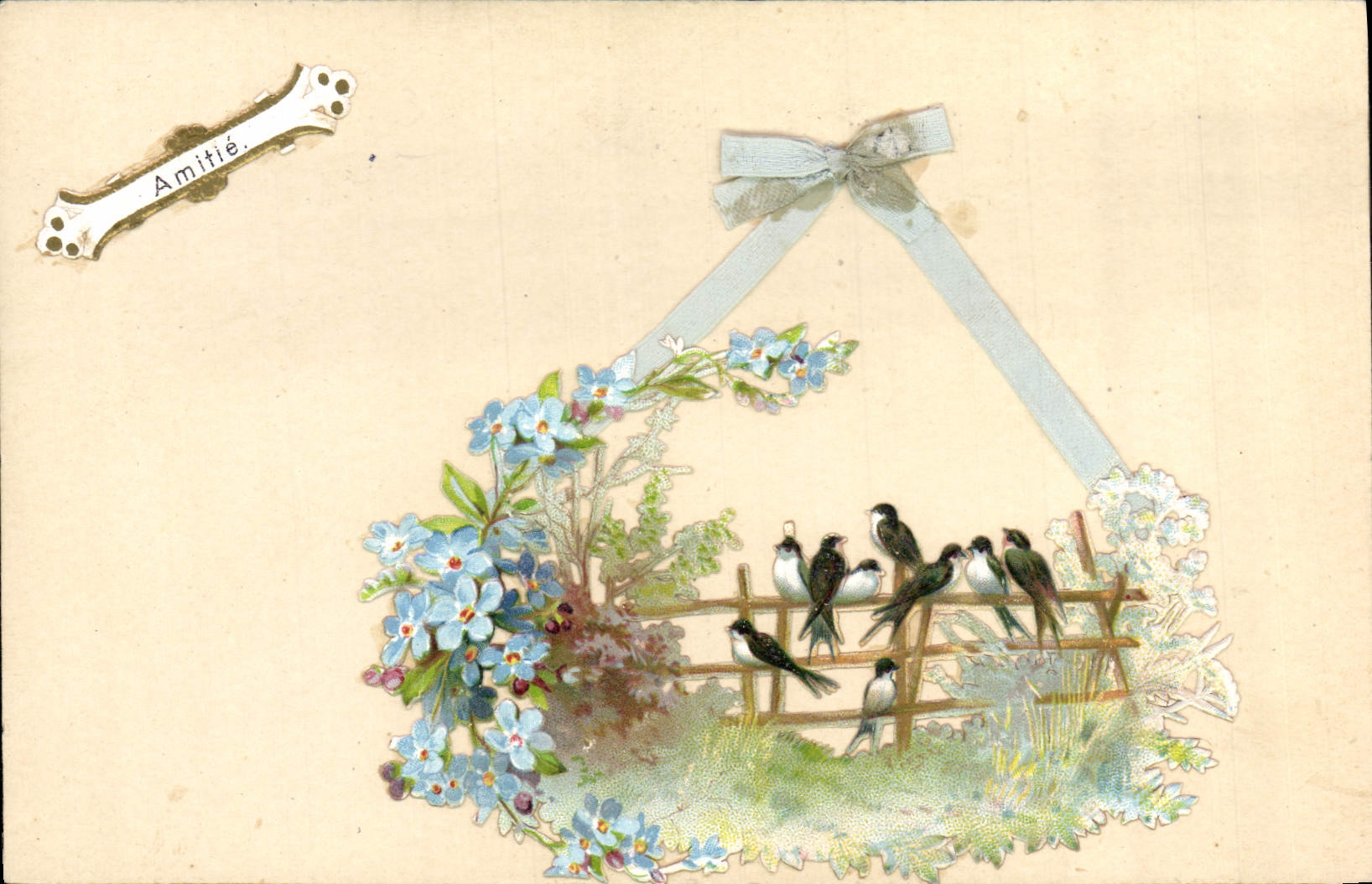 CPA Fantaisie Fleurs Hirondelles