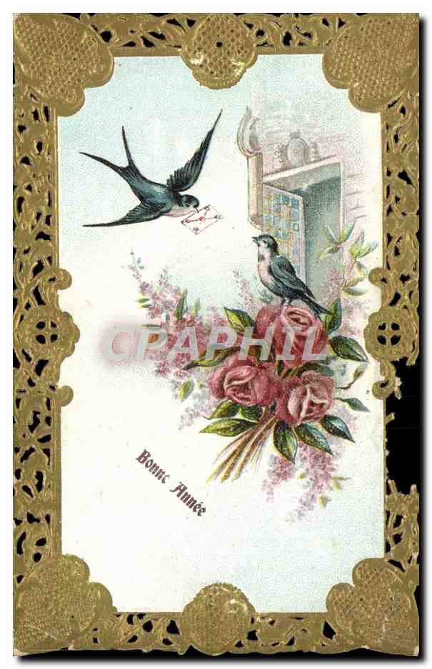 CPA Brodee Fantaisie Fleurs Hirondelle