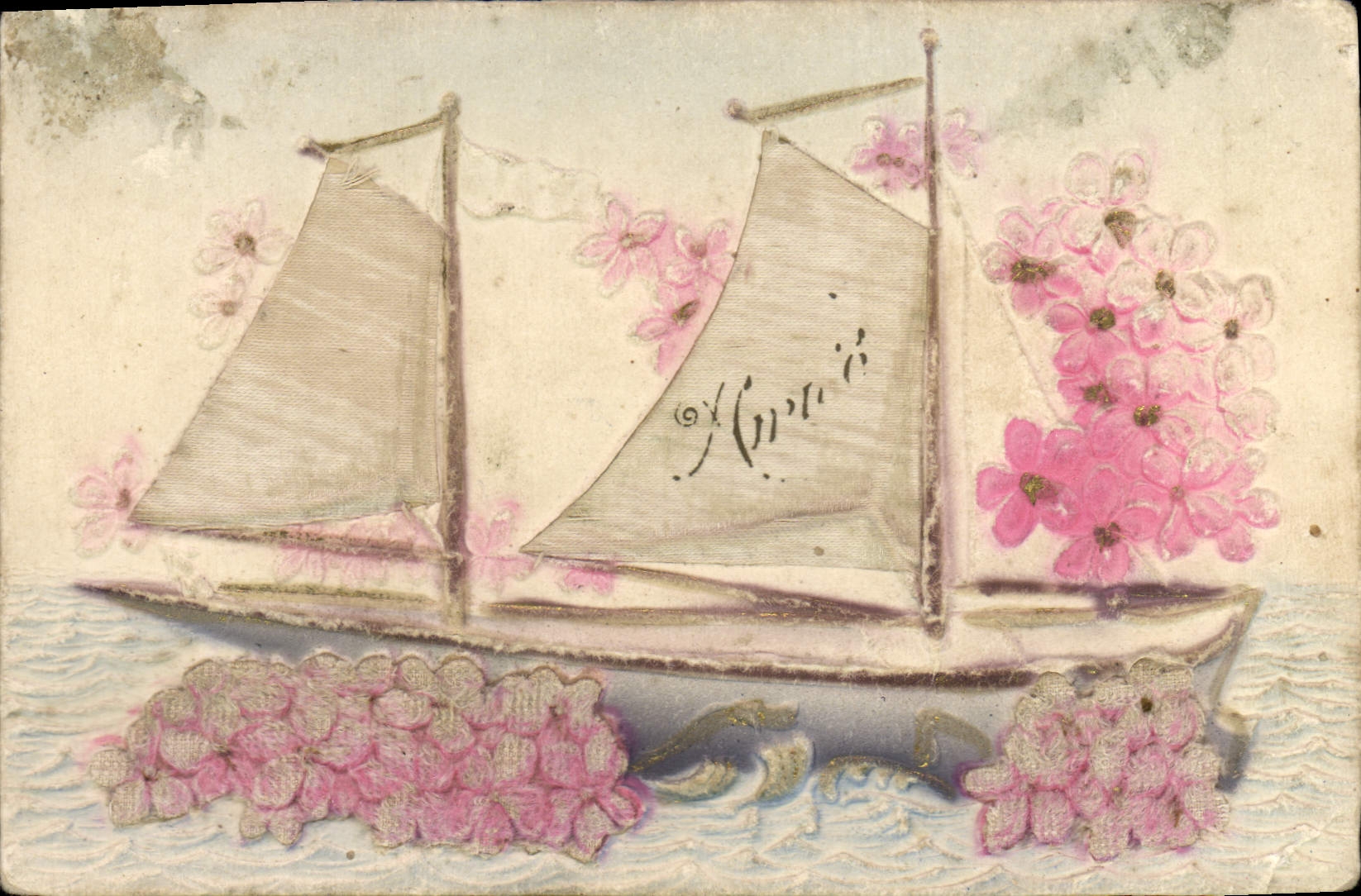 CPA Fantaisie Fleurs Bateau