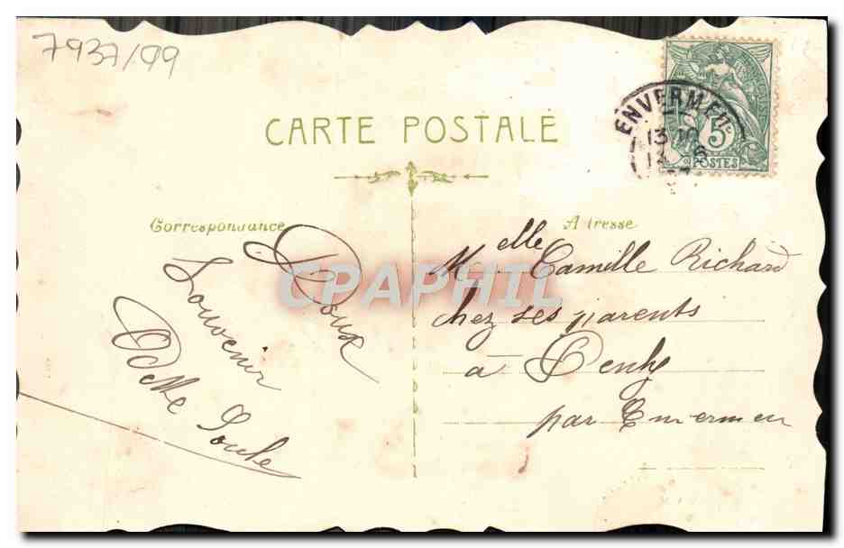 CPA Fantaisie Fleurs Fer a cheval — Back