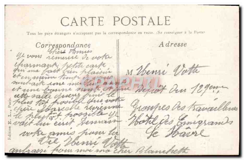 Bonne année — voiliers et oiseaux porteurs de lettres — Édition E. L., Paris — Rückseite