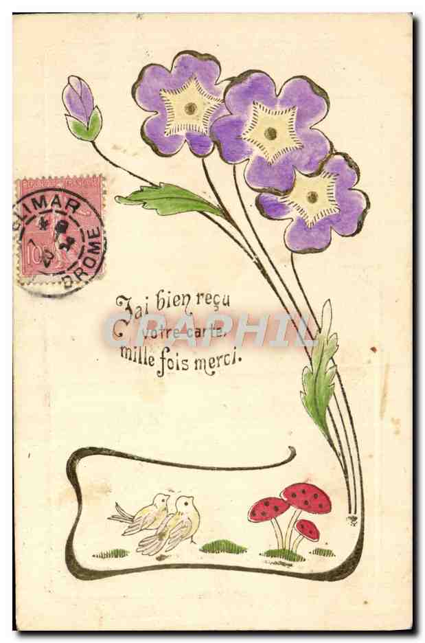 CPA Fantaisie Fleurs Oiseaux Champignon Champignons