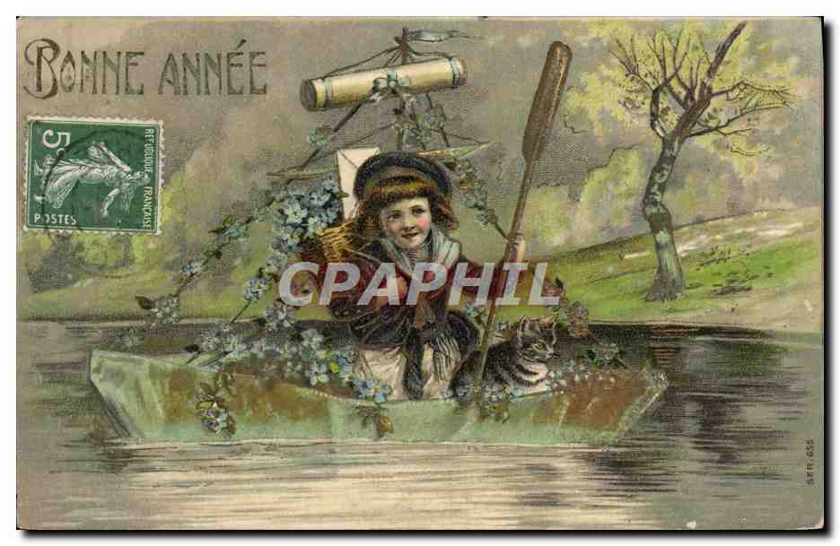 CPA Fantaisie Fleurs Enfant Chat Chaton