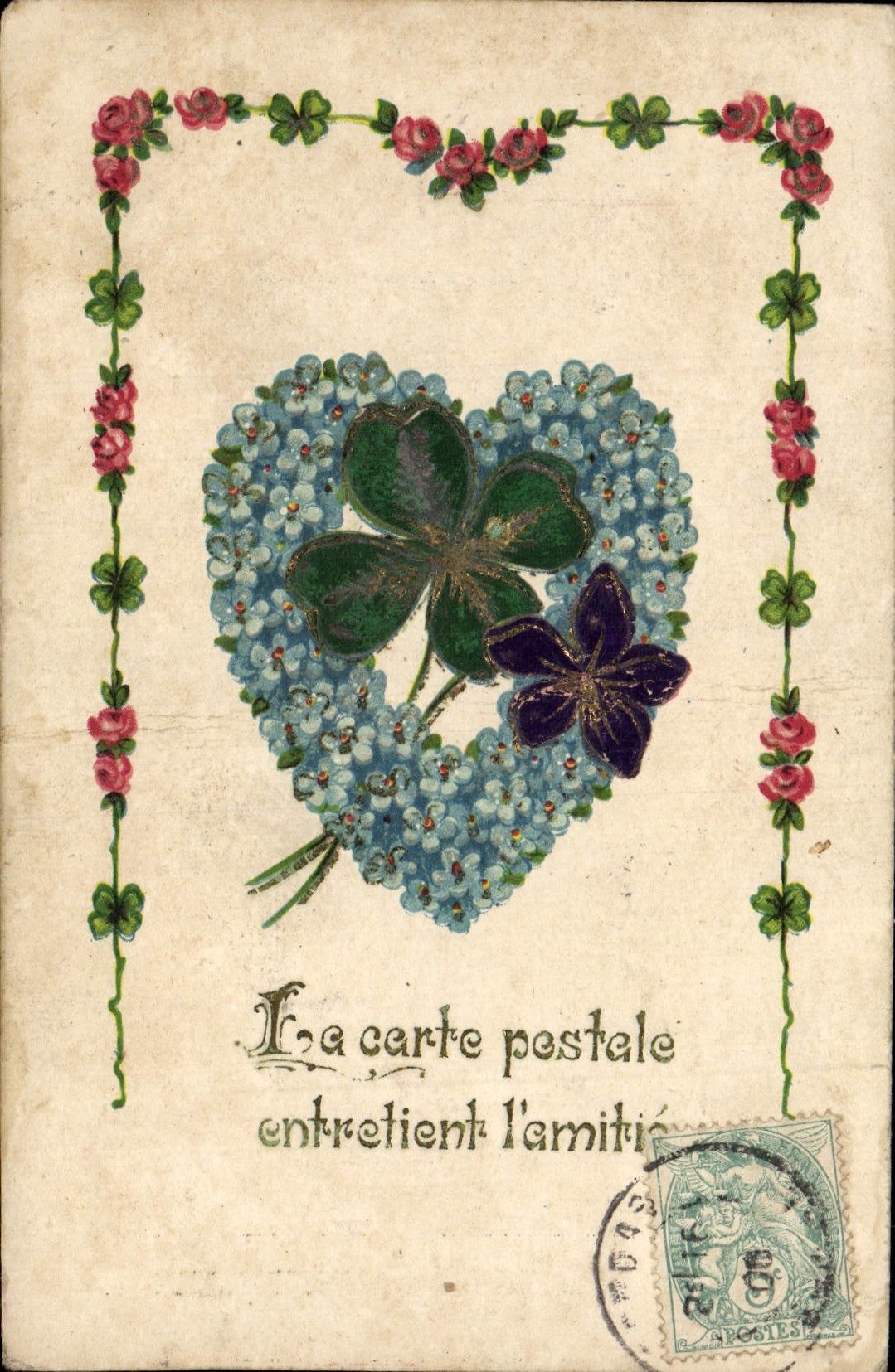 CPA Fantaisie Fleurs Coeur Trefle 