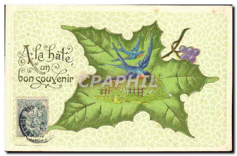 CPA Fantaisie Fleurs Hirondelles