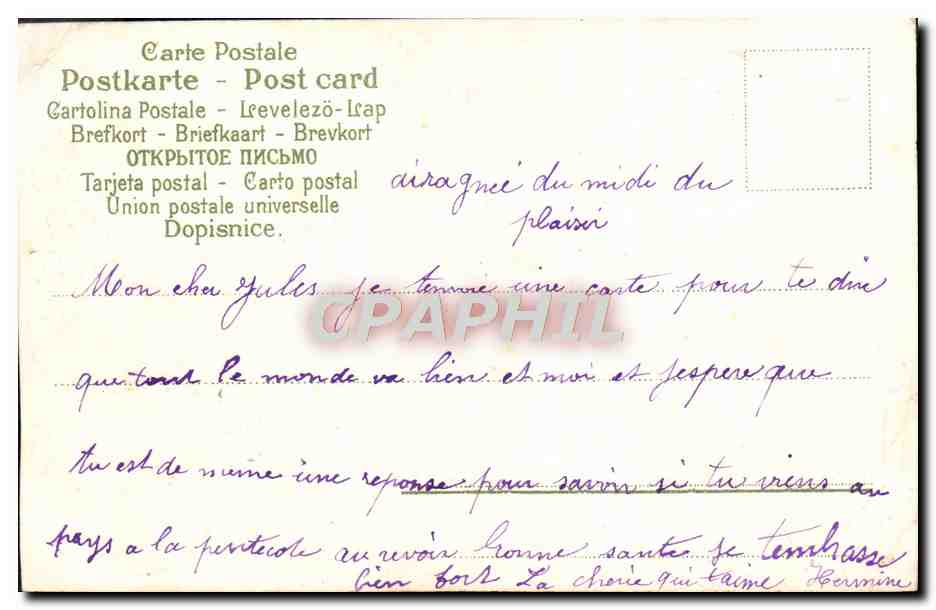 CPA Fantaisie Fleurs Araignee Trefle Insecte — Rückseite