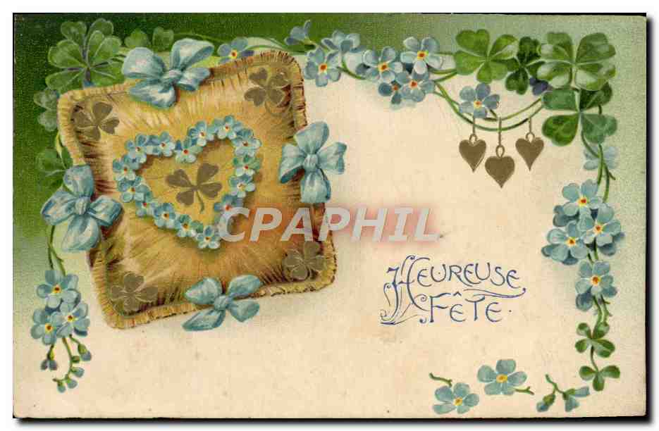 CPA Fantaisie Fleurs Trefles Coeur