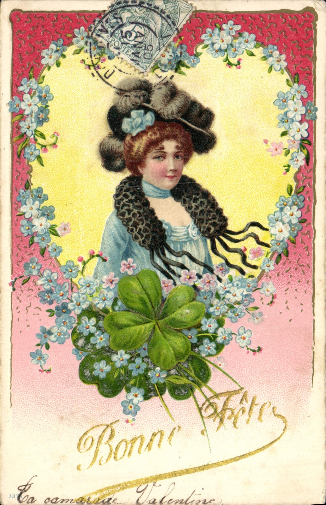 Femme en chapeau à fourrure — Bonne Saint-Valentin — éditeur inconnu, n° 337