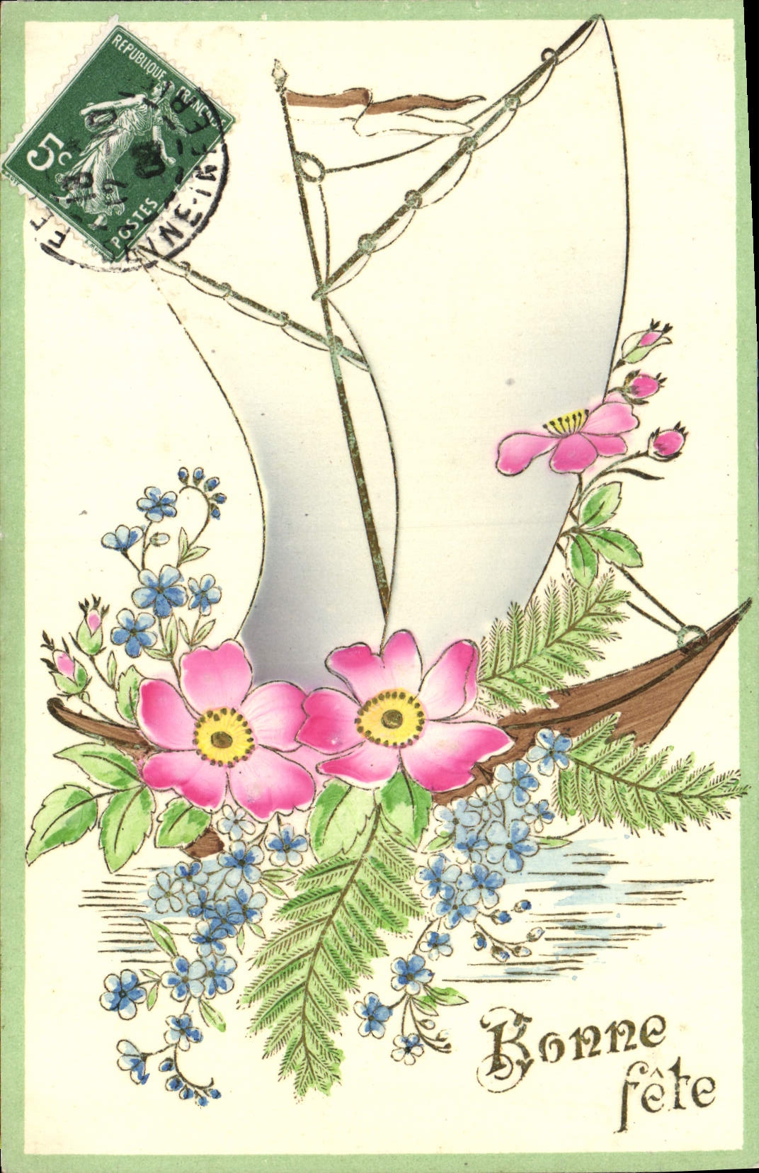 CPA Fantaisie Fleurs Bateau
