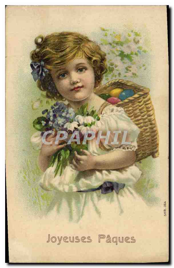 CPA Fantaisie Fleurs Enfant Paques 
