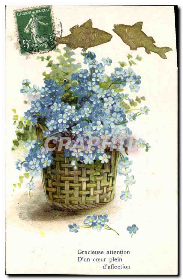 CPA Fantaisie Fleurs Poissons