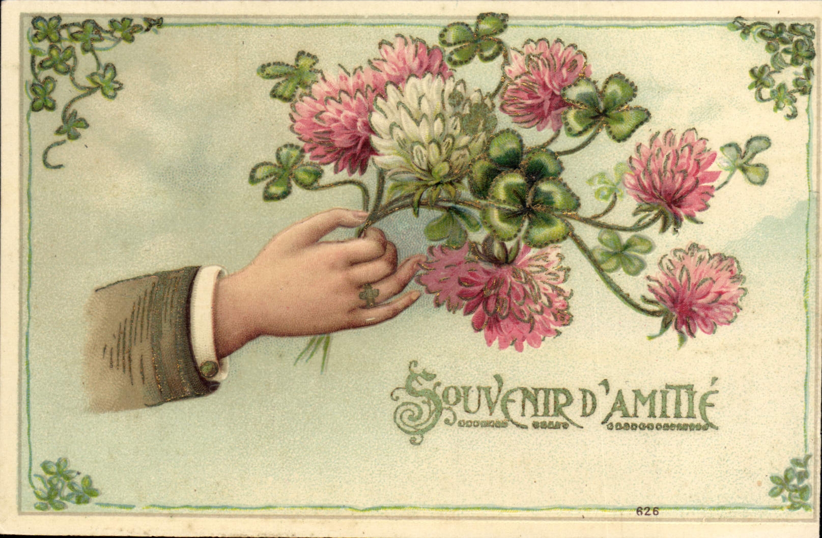 CPA Fantaisie Fleurs Main Trefles