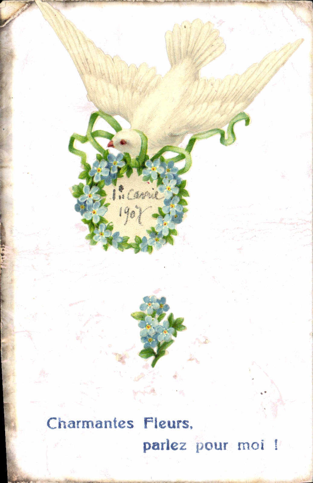 CPA Fantaisie Fleurs Colombe