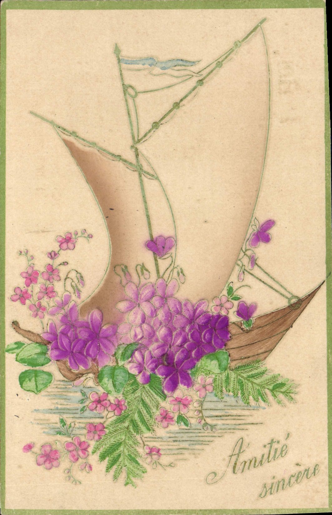 CPA Fantaisie Fleurs Bateau