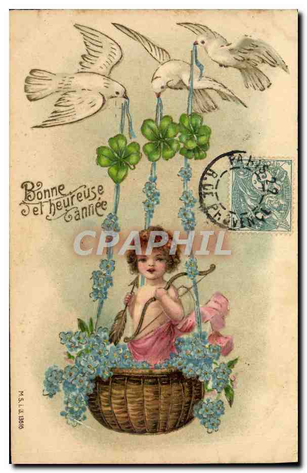 CPA Fantaisie Fleurs Enfant Colombes Trefles Ange