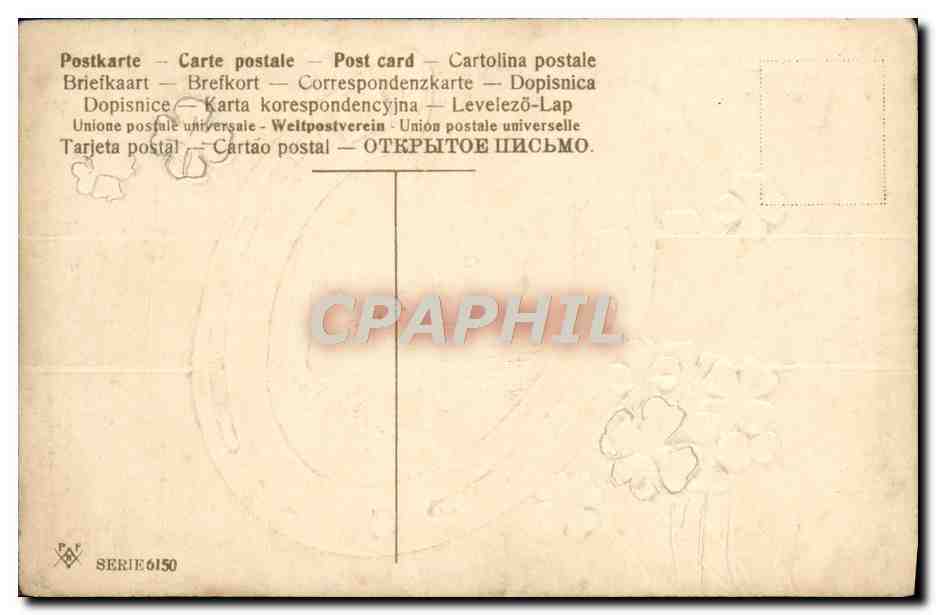 CPA Fantaisie Fleurs Trefles Fer a cheval — Verso