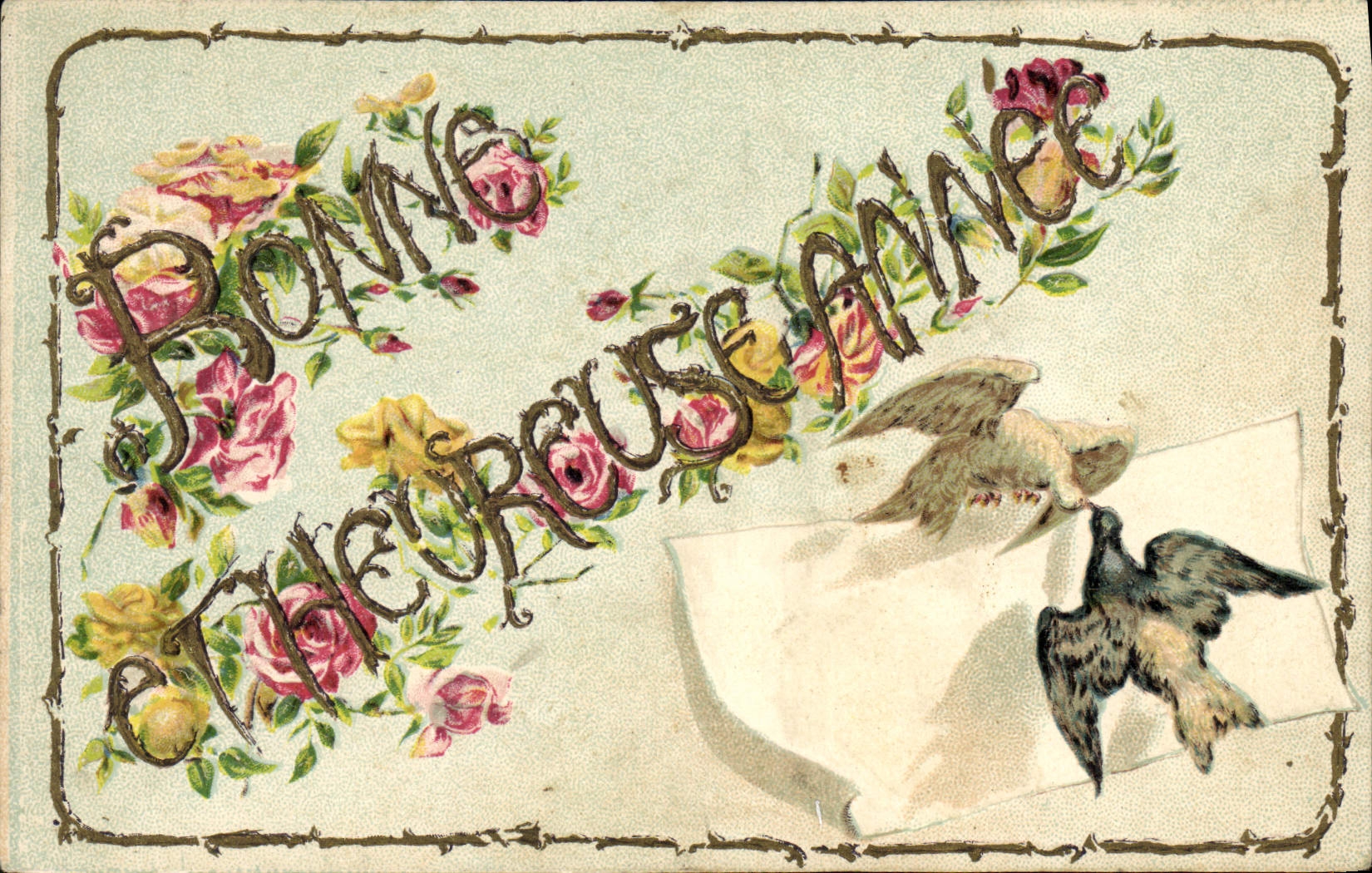 CPA Fantaisie Fleurs Oiseaux