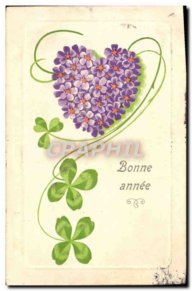 CPA Fantaisie Fleurs Coeur Trefles
