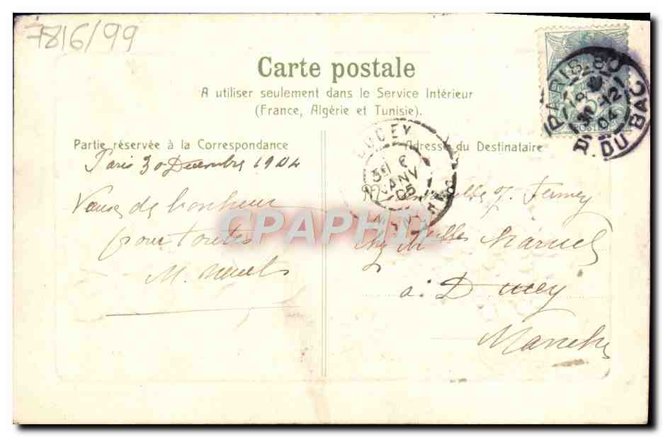 CPA Fantaisie Fleurs Coeur Trefles — Back