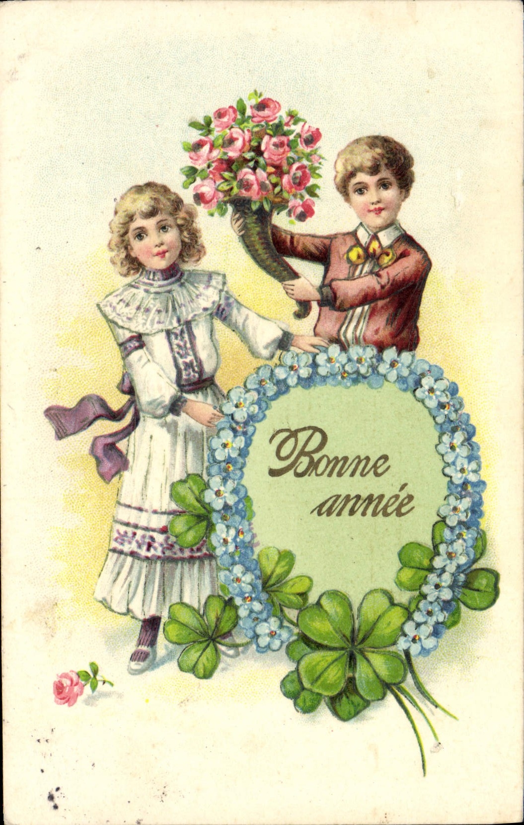 CPA Fantaisie Fleurs Enfants Trefles