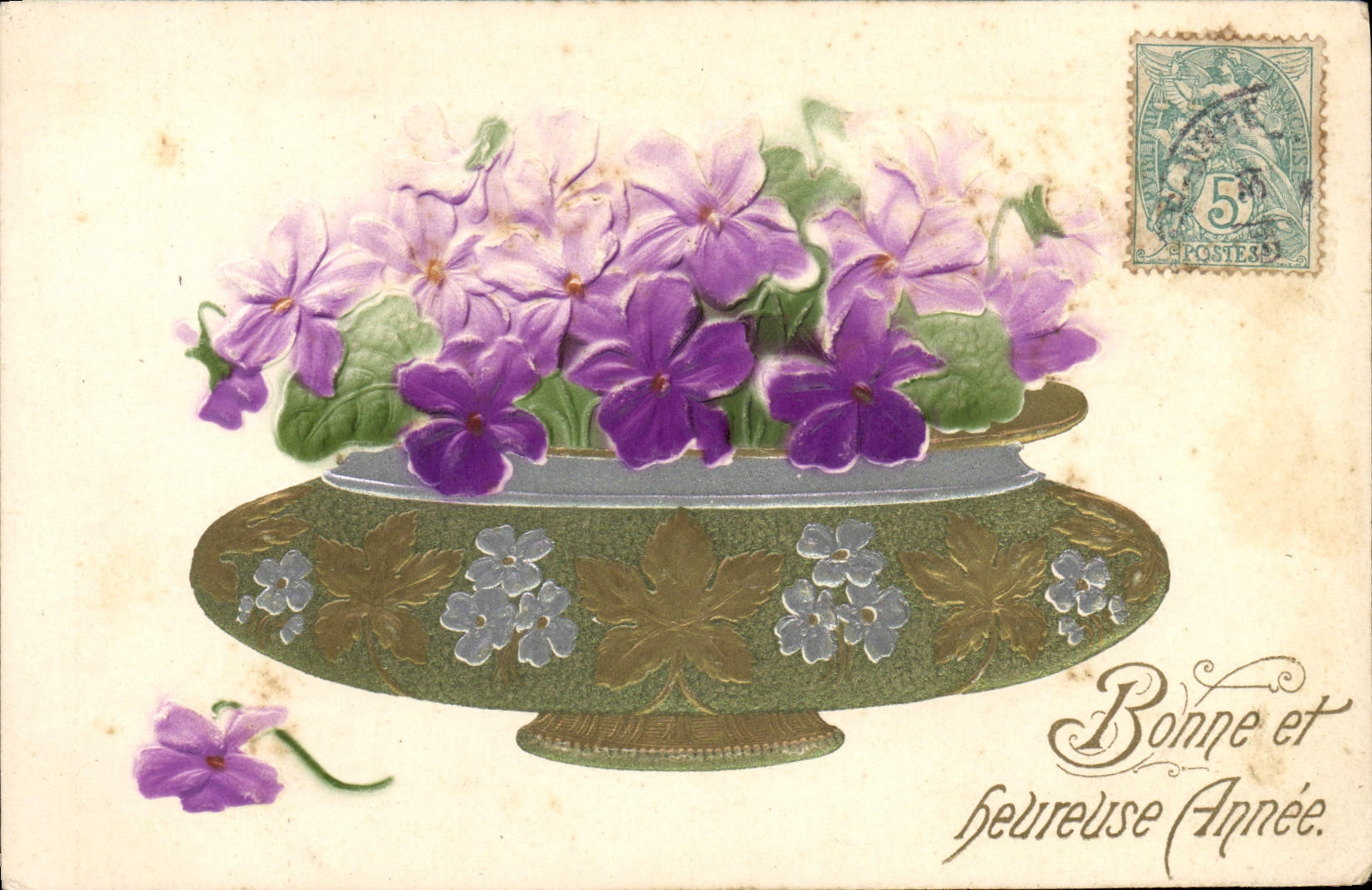 CPA Fantaisie Fleurs decor argenté
