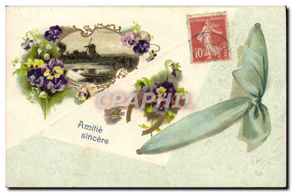 CPA Fantaisie Fleurs Moulin a vent Fer a cheval
