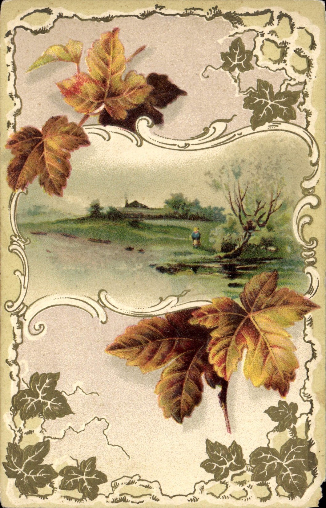 CPA Fantaisie Fleurs Feuilles