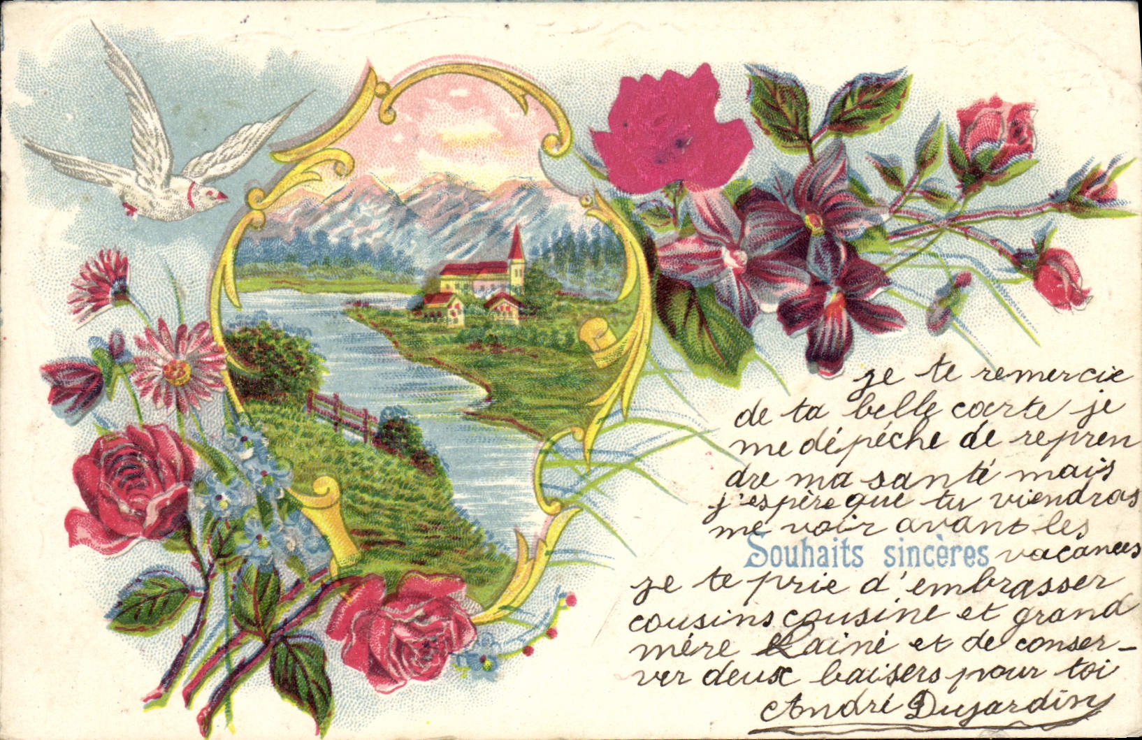 CPA Fantaisie Fleurs Colombe